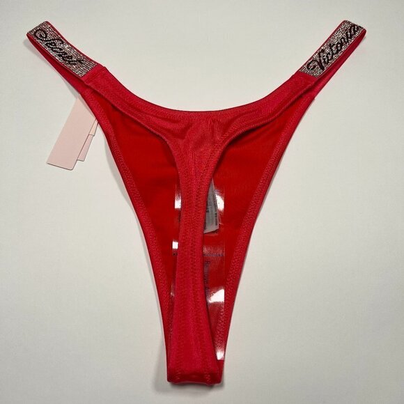 Victoria Secret XS Thong Bikini Bottom Swim LOGO Shine Strap Strawberry Pink - Picture 7 of 10